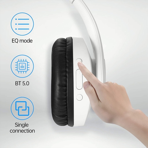pollini Bluetooth Kablosuz Kulak st Kulaklk (Beyaz-Siyah)