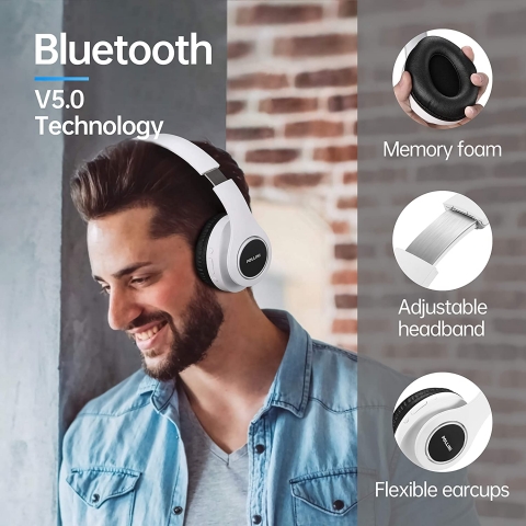 pollini Bluetooth Kablosuz Kulak st Kulaklk (Beyaz-Siyah)