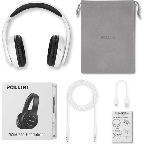 pollini Bluetooth Kablosuz Kulak st Kulaklk (Beyaz-Siyah)