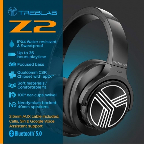 TREBLAB Z2 Bluetooth Kablosuz Kulak st Kulaklk (Siyah)