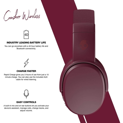 Skullcandy Bluetooth Kablosuz Kulak st Kulaklk (Bordo)