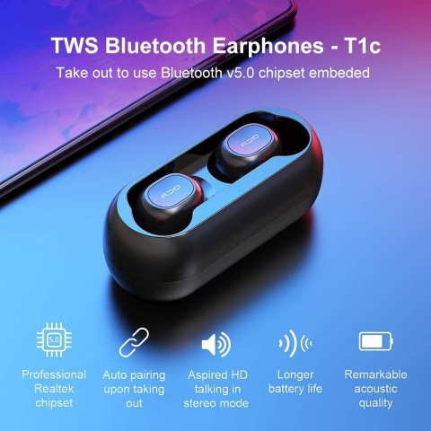 QCY T1 Bluetooth Kablosuz Kulak i Kulaklk (Siyah)