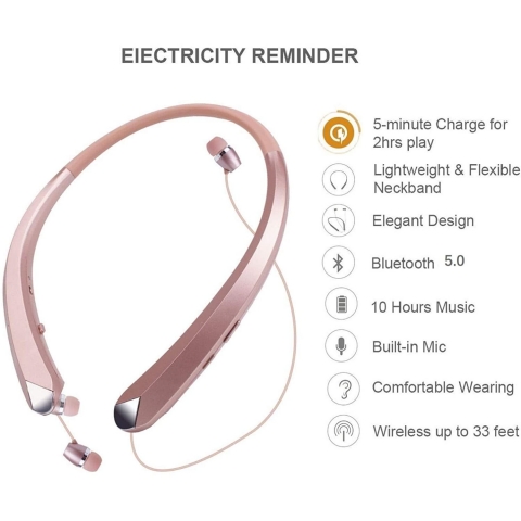 Rikum Bluetooth Kablosuz Ense Tipi Kulaklk (Rose Gold)