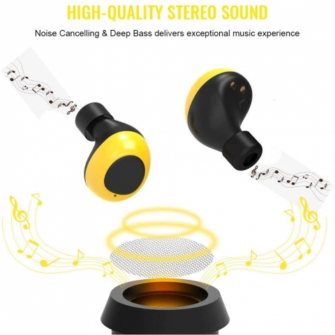 SIXGO Bluetooth Kablosuz Kulak i Kulaklk (Siyah-Sar)