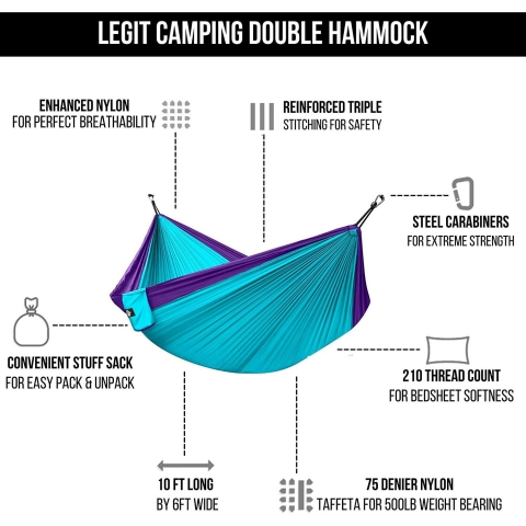 Legit Camping ift Kiilik Hamak (Mor/Mavi)