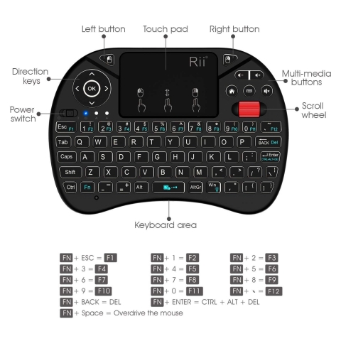 2018 Rii i8X 2.4GHz Mini Wireless Keyboard with Touchpad Mouse