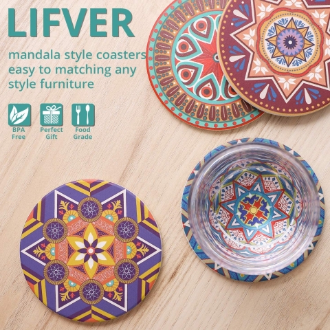 LIFVER Seramik 6 Adet Bardak Altl (Mandala Desenli)