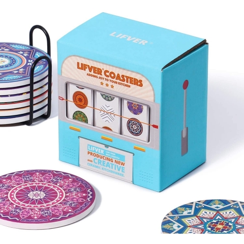 LIFVER Seramik 6 Adet Bardak Altl (Mandala Desenli)
