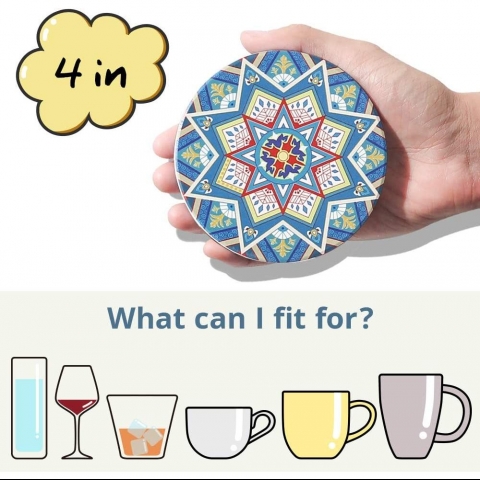 LIFVER Seramik 6 Adet Bardak Altl (Mandala Desenli)