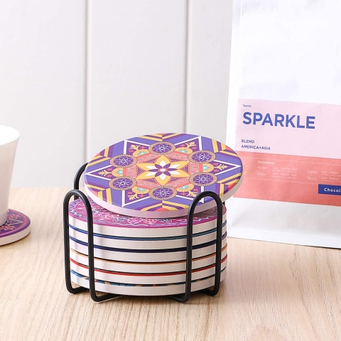 LIFVER Seramik 6 Adet Bardak Altl (Mandala Desenli)