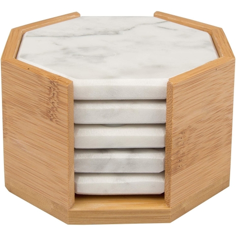 DEco Beyaz Mermer Bardak Altl Set (5 Adet)