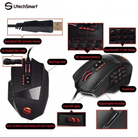 UtechSmart Venus Gaming Mouse RGB Wired, 16400 DPI High Precision