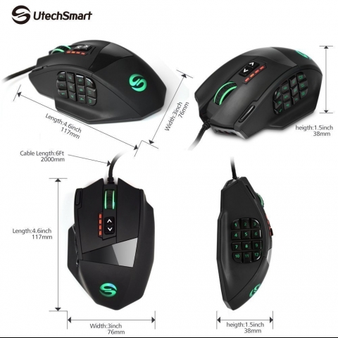 UtechSmart Venus Gaming Mouse RGB Wired, 16400 DPI High Precision