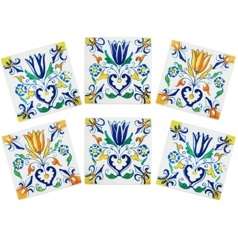 RDE Sar� �ini Desenli Seramik Bardak Altl��� (6 Adet)