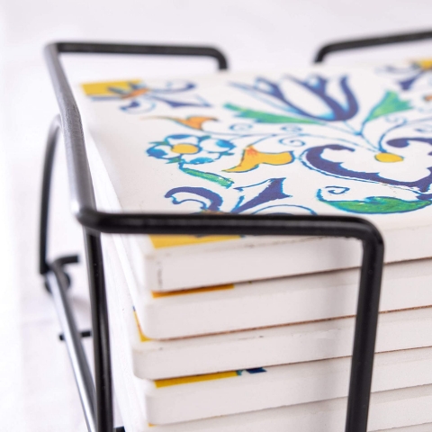 RDE Sar� �ini Desenli Seramik Bardak Altl��� (6 Adet)