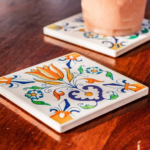 RDE Sar� �ini Desenli Seramik Bardak Altl��� (6 Adet)