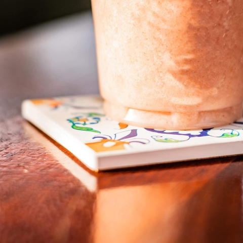 RDE Sar� �ini Desenli Seramik Bardak Altl��� (6 Adet)