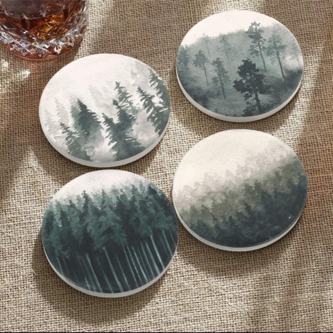 Lahome 6 Adet Seramik Bardak Altl Set (Siyah Da Desenli)