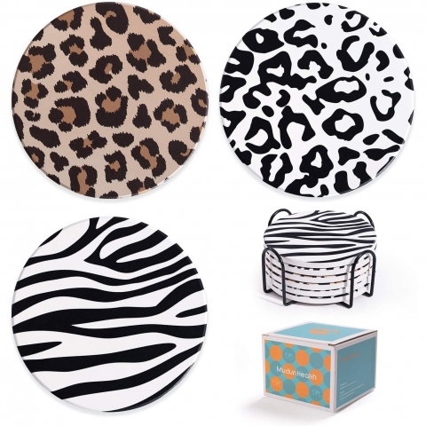 MudunHealth Bardak Altl Set (6 Adet)(Leopar Desenli)