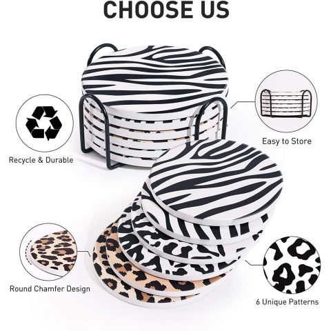 MudunHealth Bardak Altl Set (6 Adet)(Leopar Desenli)