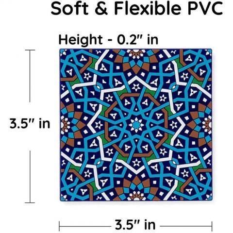 MOSAICANA Silikon Desenli 4 Adet Bardak Altl (Mavi)