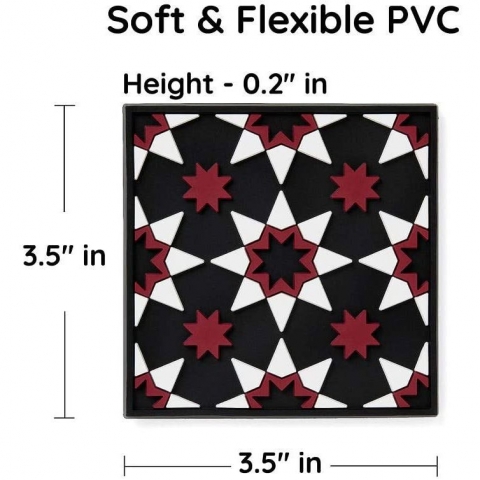 MOSAICANA Silikon Desenli 4 Adet Bardak Altl (Siyah)