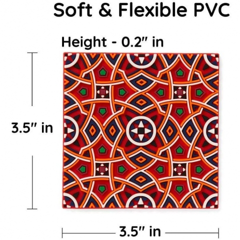 MOSAICANA Silikon Desenli 4 Adet Bardak Altl (Krmz)