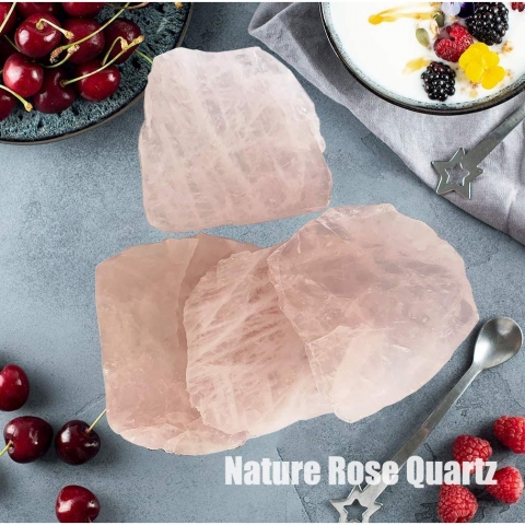 AMOYSTONE Rose Quartz Bardak Altl Set (4 Adet)