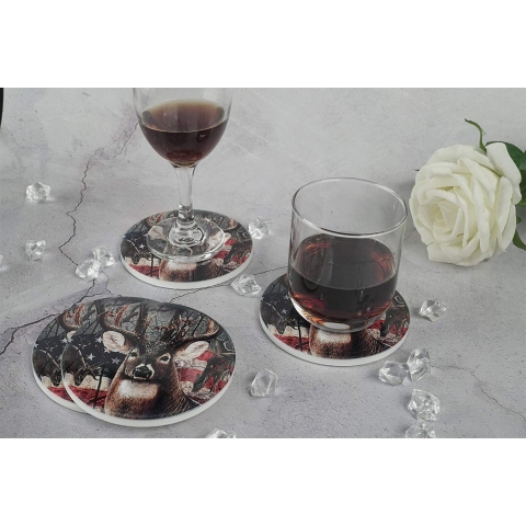 FQJNS Seramik Bardak Altl Set (4 Adet)(Geyik)