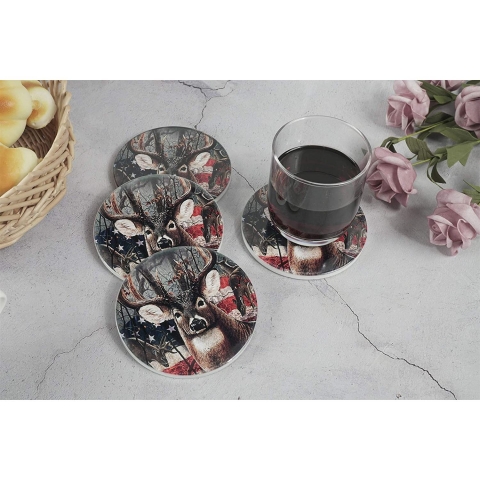 FQJNS Seramik Bardak Altl Set (4 Adet)(Geyik)