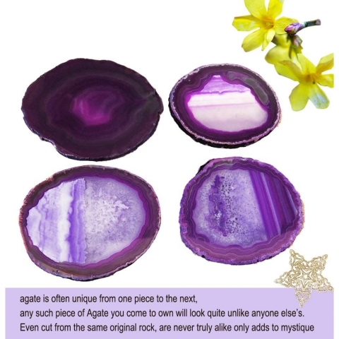 AMOYSTONE Mor Agate Bardak Altl Set (4 Adet)