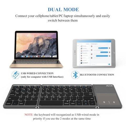 Foldable Bluetooth Keyboard, Jelly Comb B003B Dual Mode USB Wired