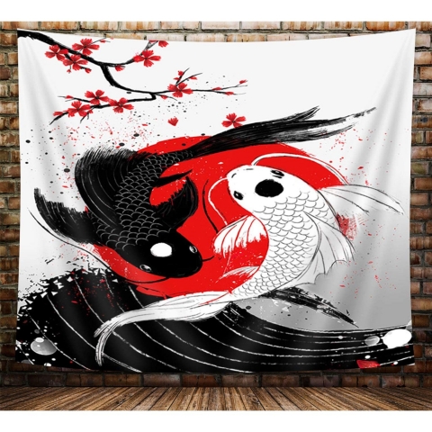 VeiVian Yin Yang Koi Fish Desenli Duvar Hals (152x101 cm)