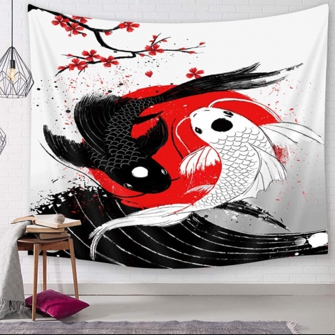 VeiVian Yin Yang Koi Fish Desenli Duvar Hals (152x101 cm)