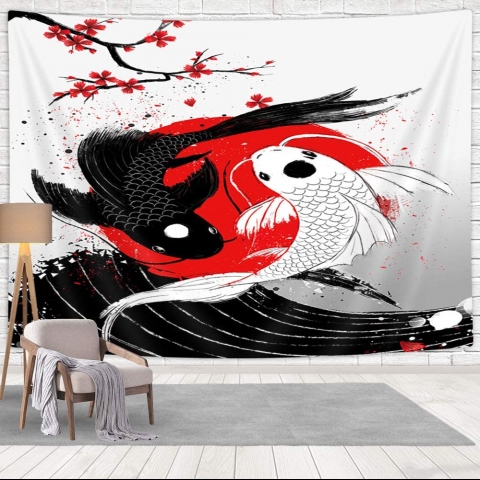 VeiVian Yin Yang Koi Fish Desenli Duvar Hals (152x101 cm)
