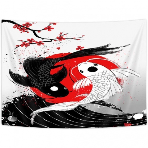 VeiVian Yin Yang Koi Fish Desenli Duvar Hals (152x101 cm)