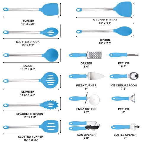 DESIGN VEICA Paslanmaz �elik Spatula Seti (42 Par�a) (Mavi)