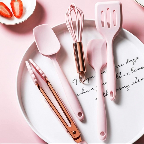 LOVE MEI Silikon Mutfak Gereleri Seti (5 Para) (Pembe)