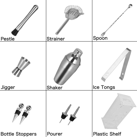 K Kwokker Paslanmaz elik Kokteyl Shaker Set
