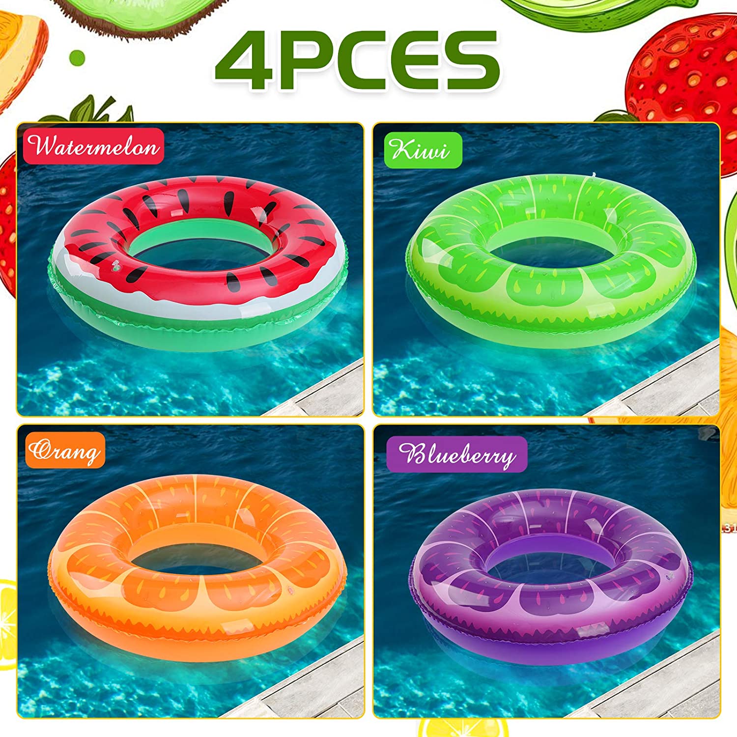 AIWAN LEZHI 4 Parça Şişme Deniz-Havuz Simidi (Meyveler) 53405