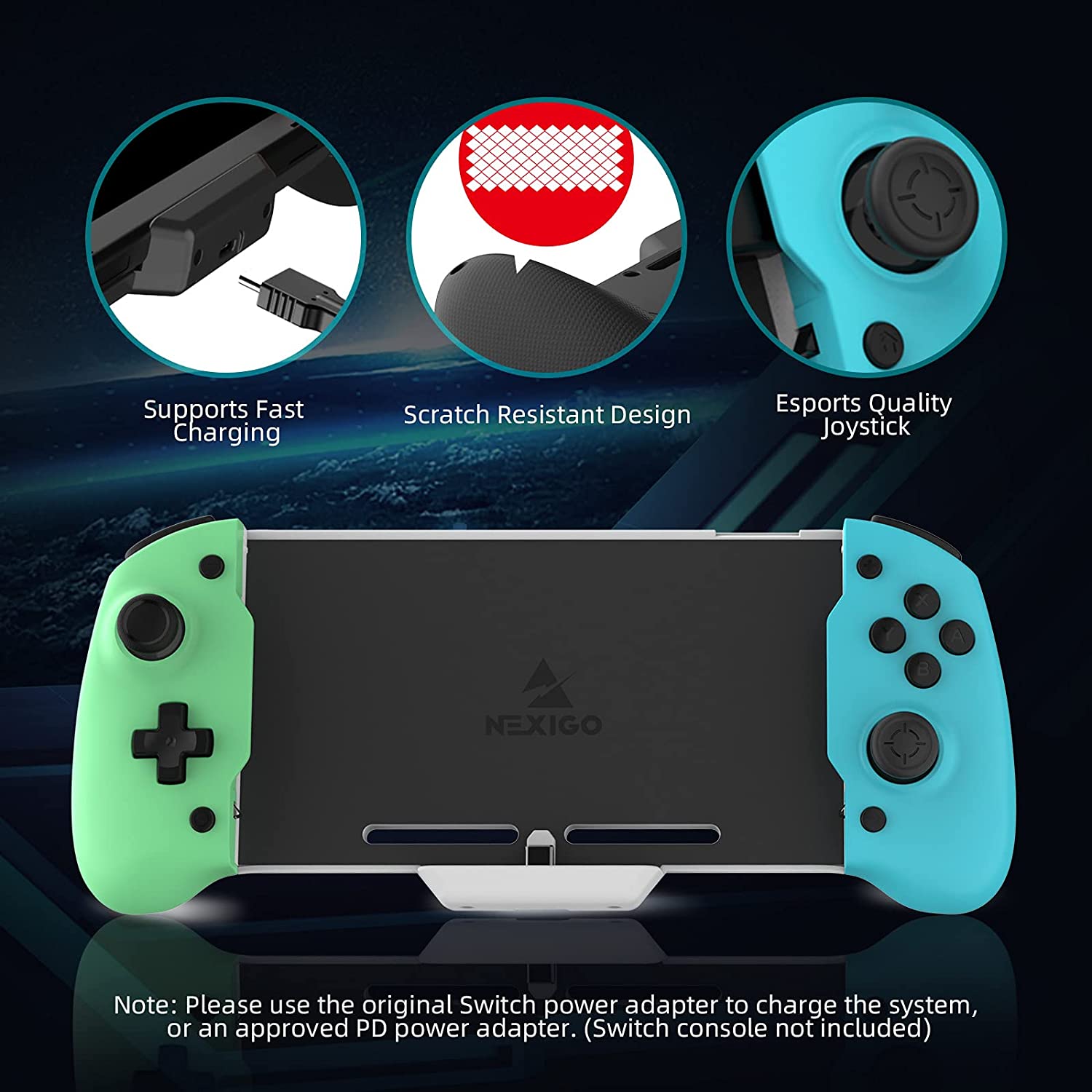 NexiGo Nintendo Switch İçin Ergonomik Oyun Konsolu (Mavi/Yeşil) 60453