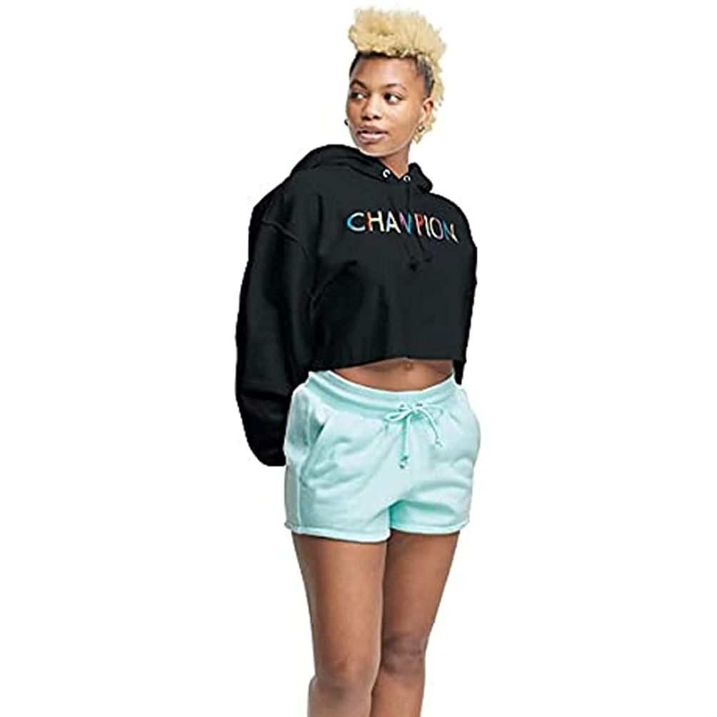 Cropped black champion hoodie shop