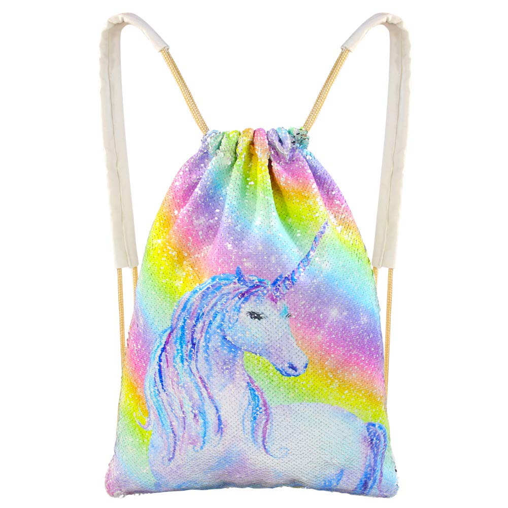personalized unicorn drawstring sequin backpack