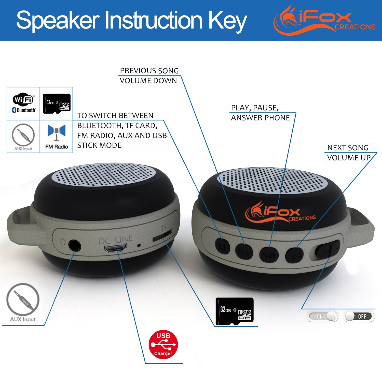 iFox Creations IFS303 Bluetooth Hoparlör 11500