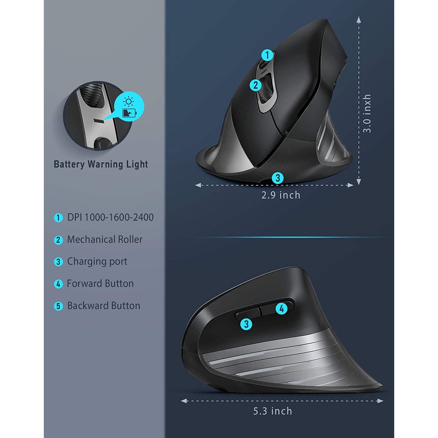 Jelly Comb Bluetooth Vertical Mouse (Gri) 42448
