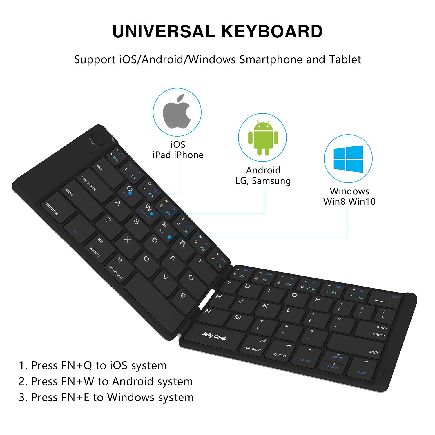 Folding Keyboard, Jelly Comb Ultra Slim Foldable BT Keyboard B047 10394