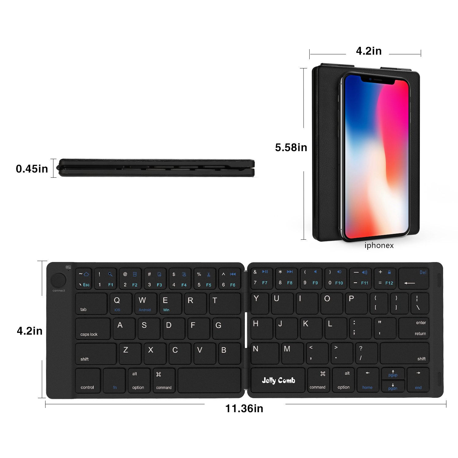 Folding Keyboard, Jelly Comb Ultra Slim Foldable BT Keyboard B047 10394