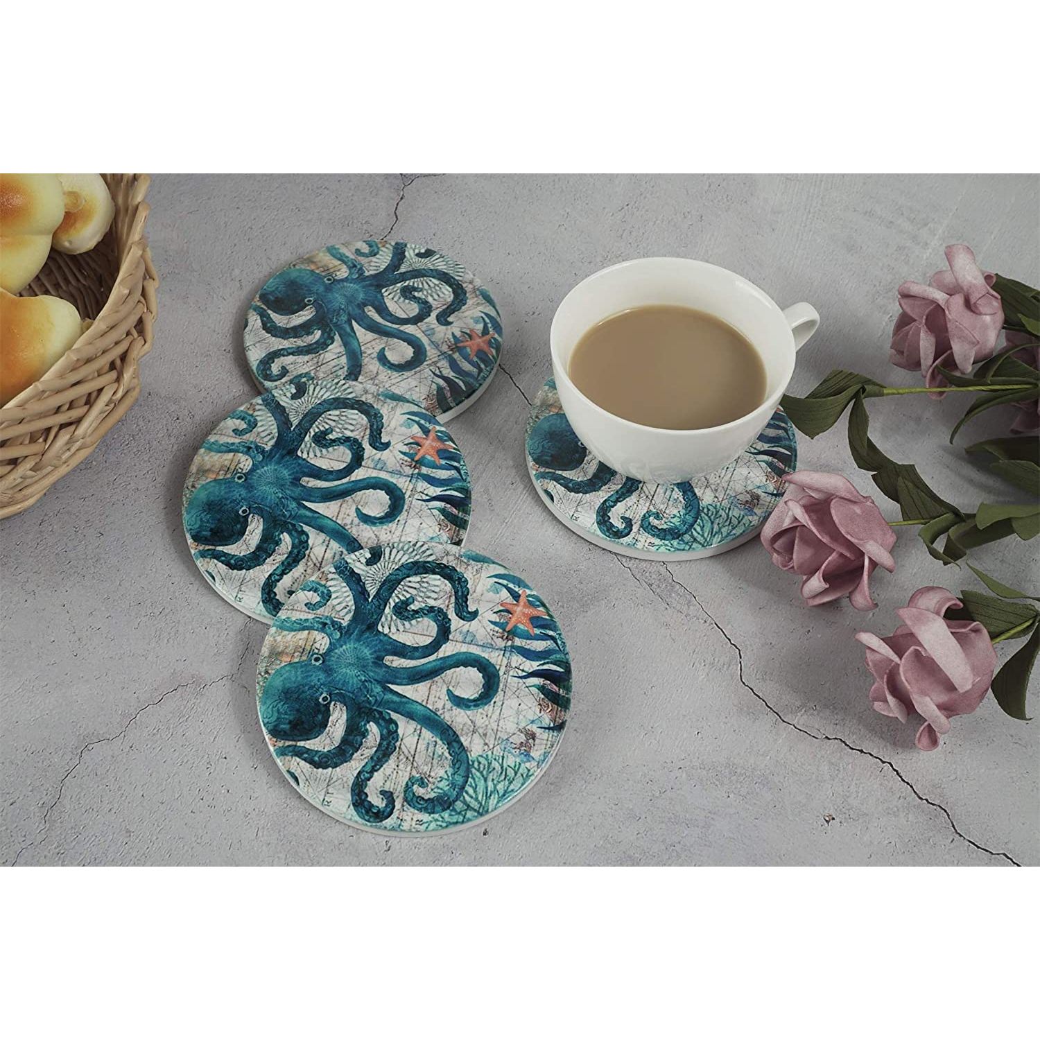 FQJNS Seramik Bardak Altlığı Set (4 Adet)(Deniz Anası) 47824