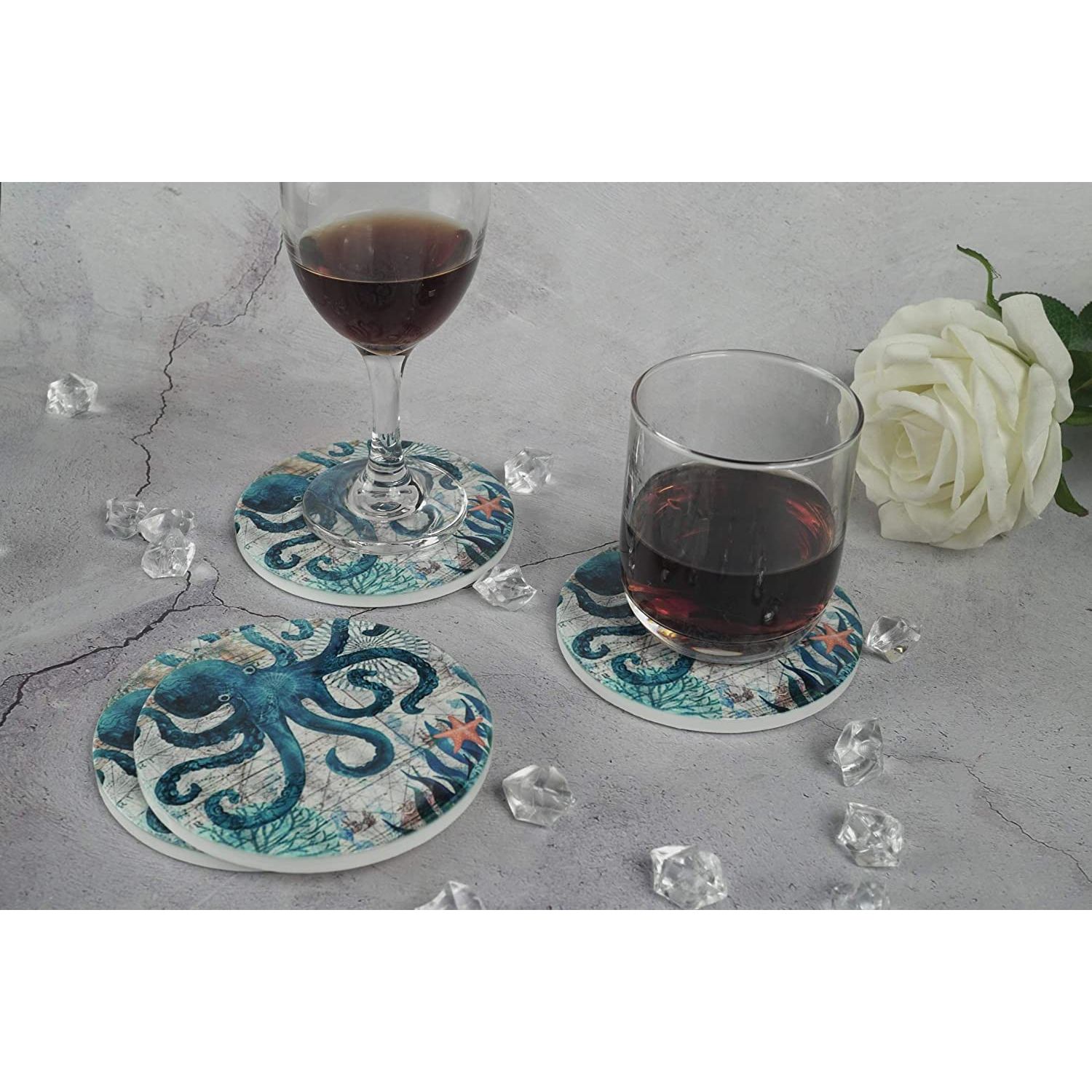 FQJNS Seramik Bardak Altlığı Set (4 Adet)(Deniz Anası) 47824