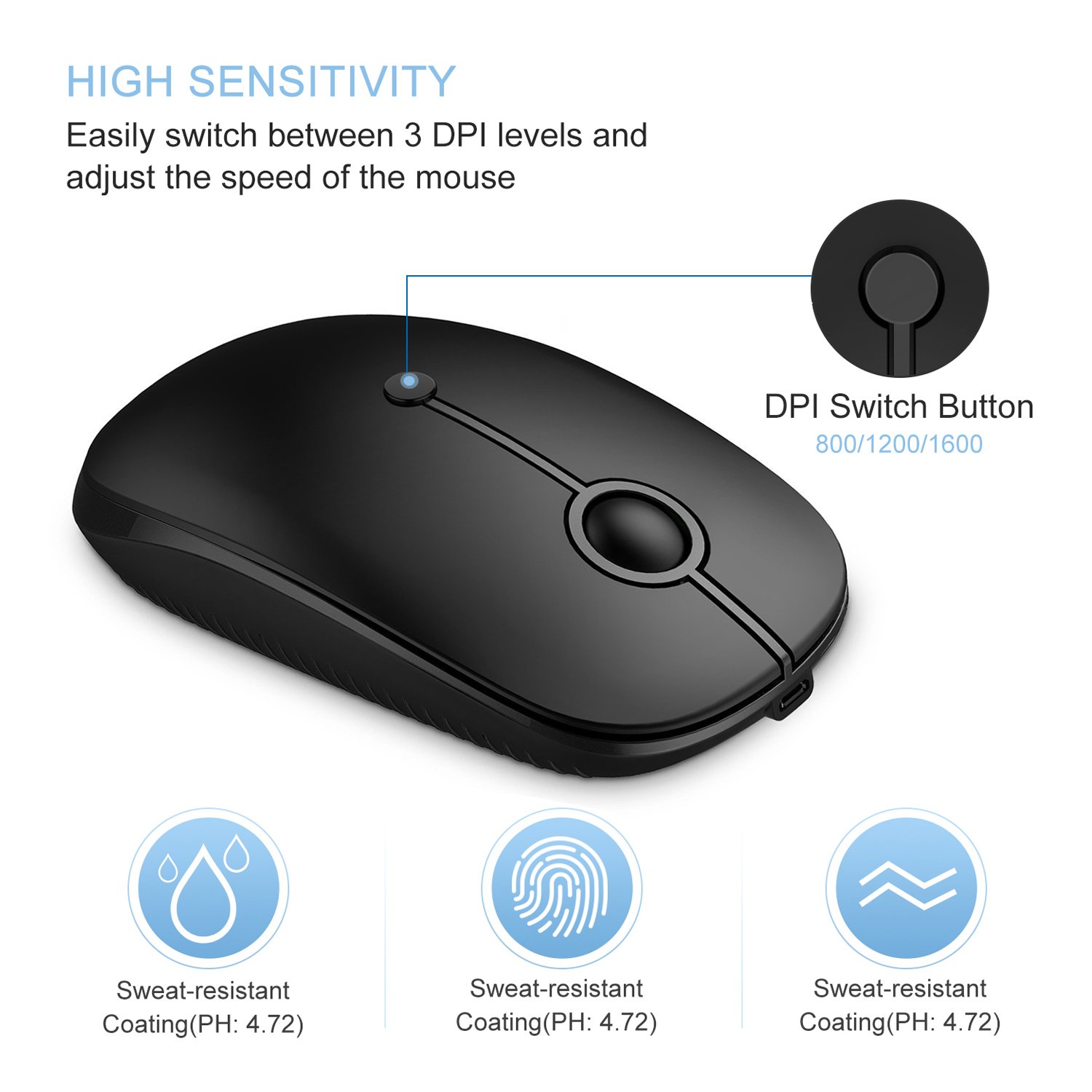 Rechargeable Wireless Mouse, Jelly Comb 2.4G Slim Optical Mouse 10415